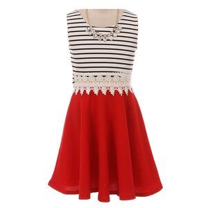 Sleeveless Girls Dress Two Tone Stripe Bow Open Back Party Flower Girl Dress Red